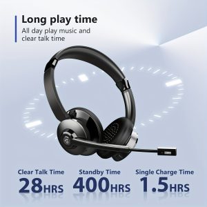 Wireless Headset With AI Noise Canceling, Headset With Microphone, V5.0 On Ear Headphone With USB Dongle & Mute Button Handsfree 26hrs For PC/Laptop/Smart Phone